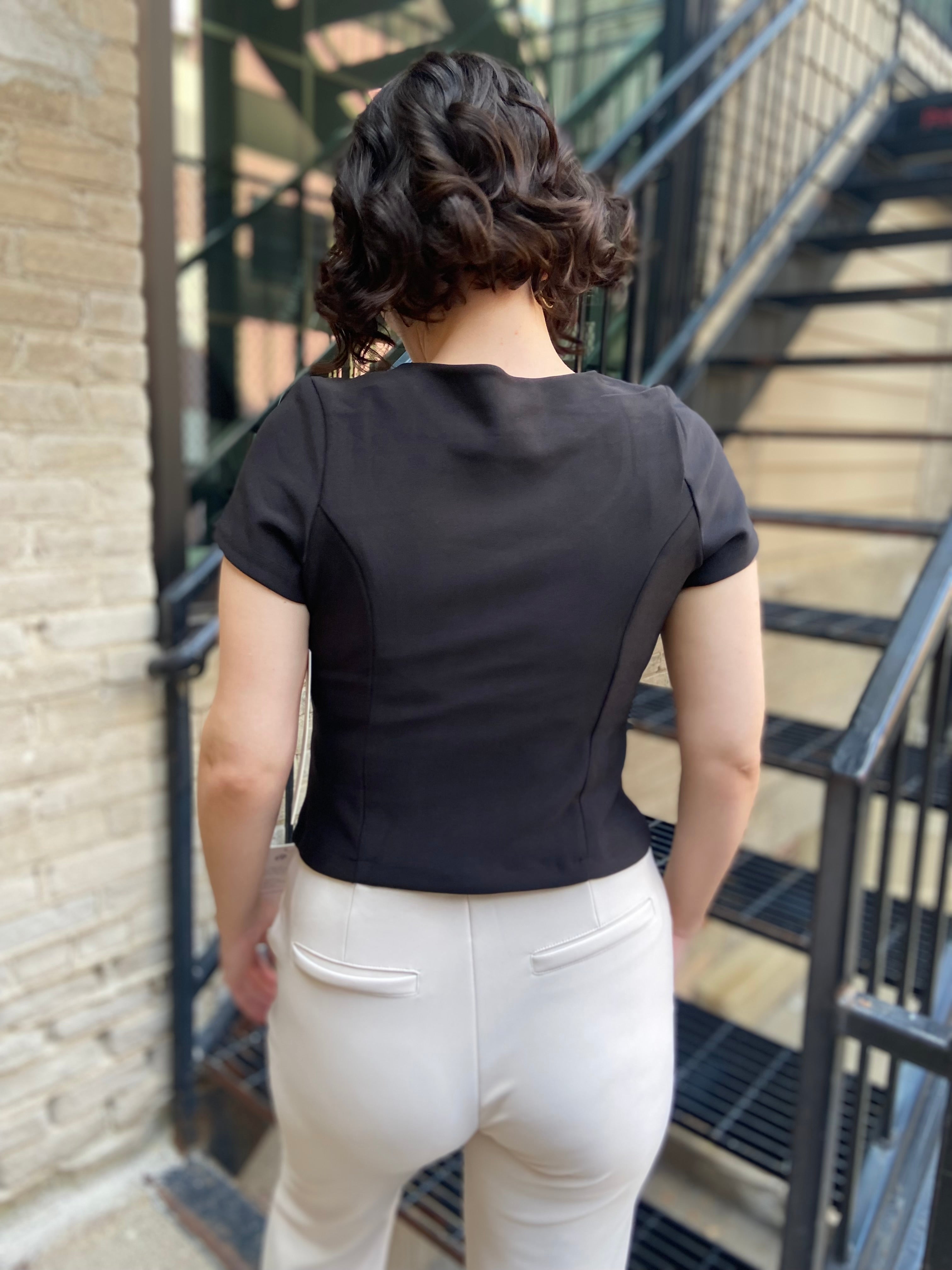 Paige Black Short Sleeve Gold Button Top