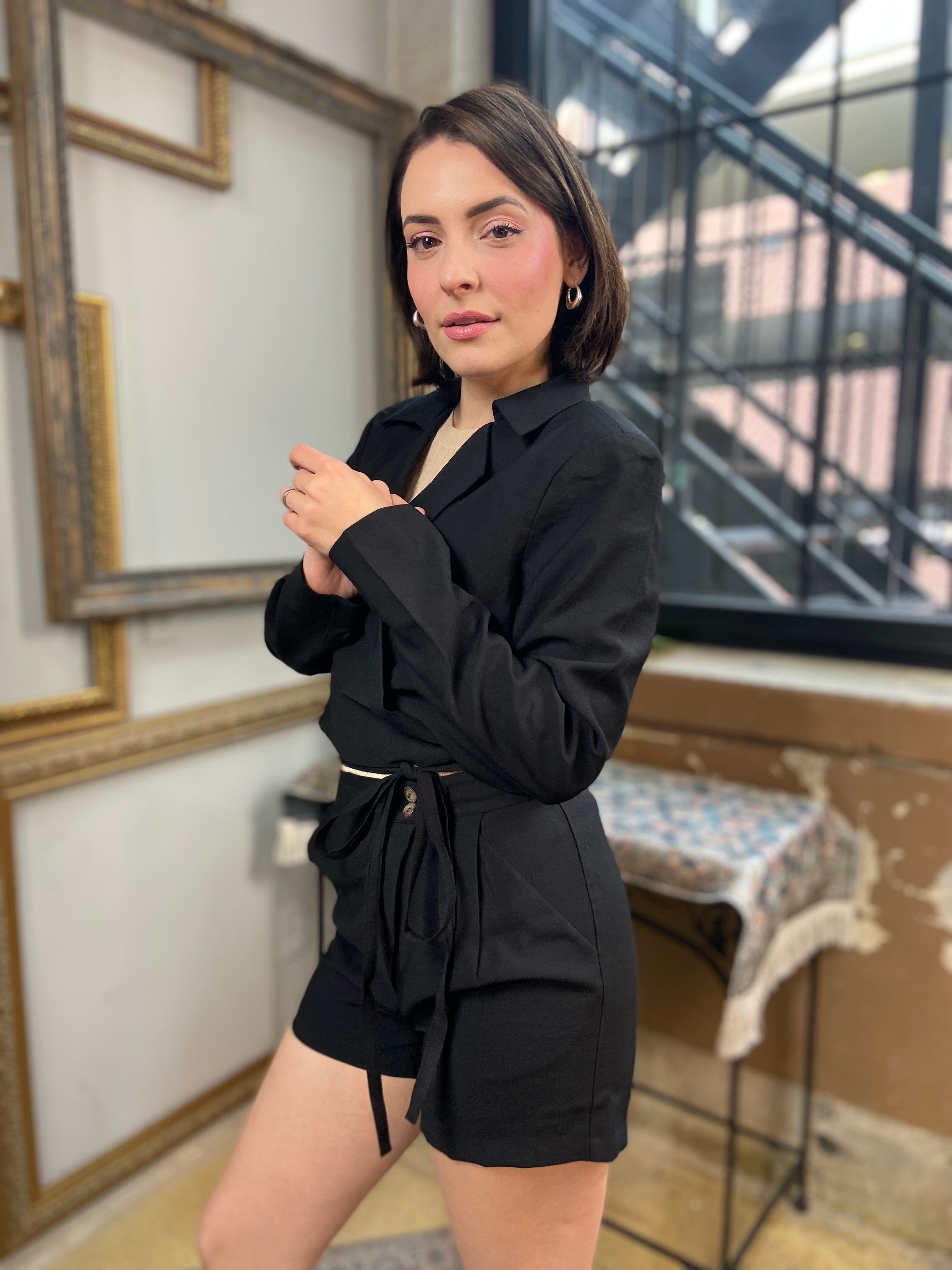 Dylan Black Cropped Wrap Blazer