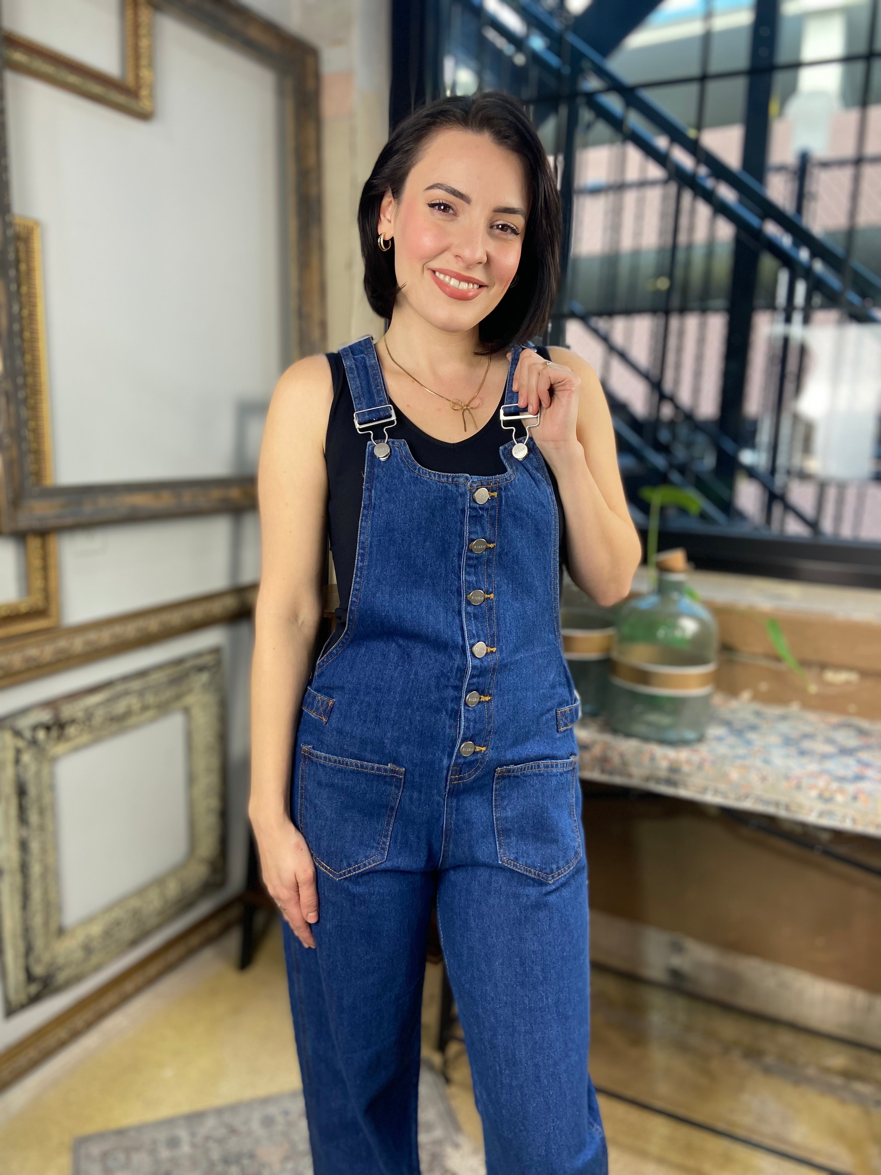 Aurora Denim Button Down Wide Leg Risen Overalls