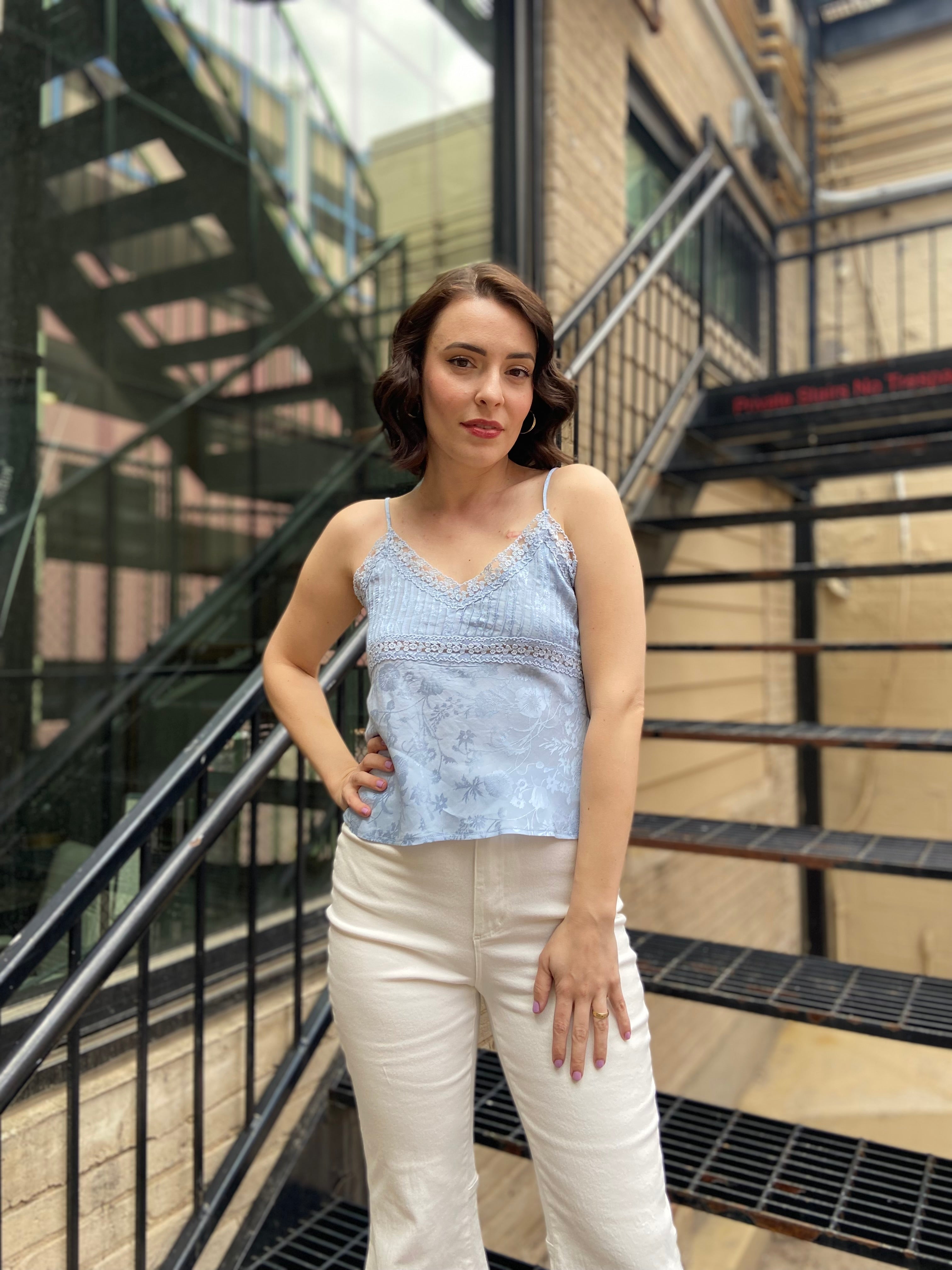 Kylie Light Blue Lace Detail Tank Top - MK Threads Boutique