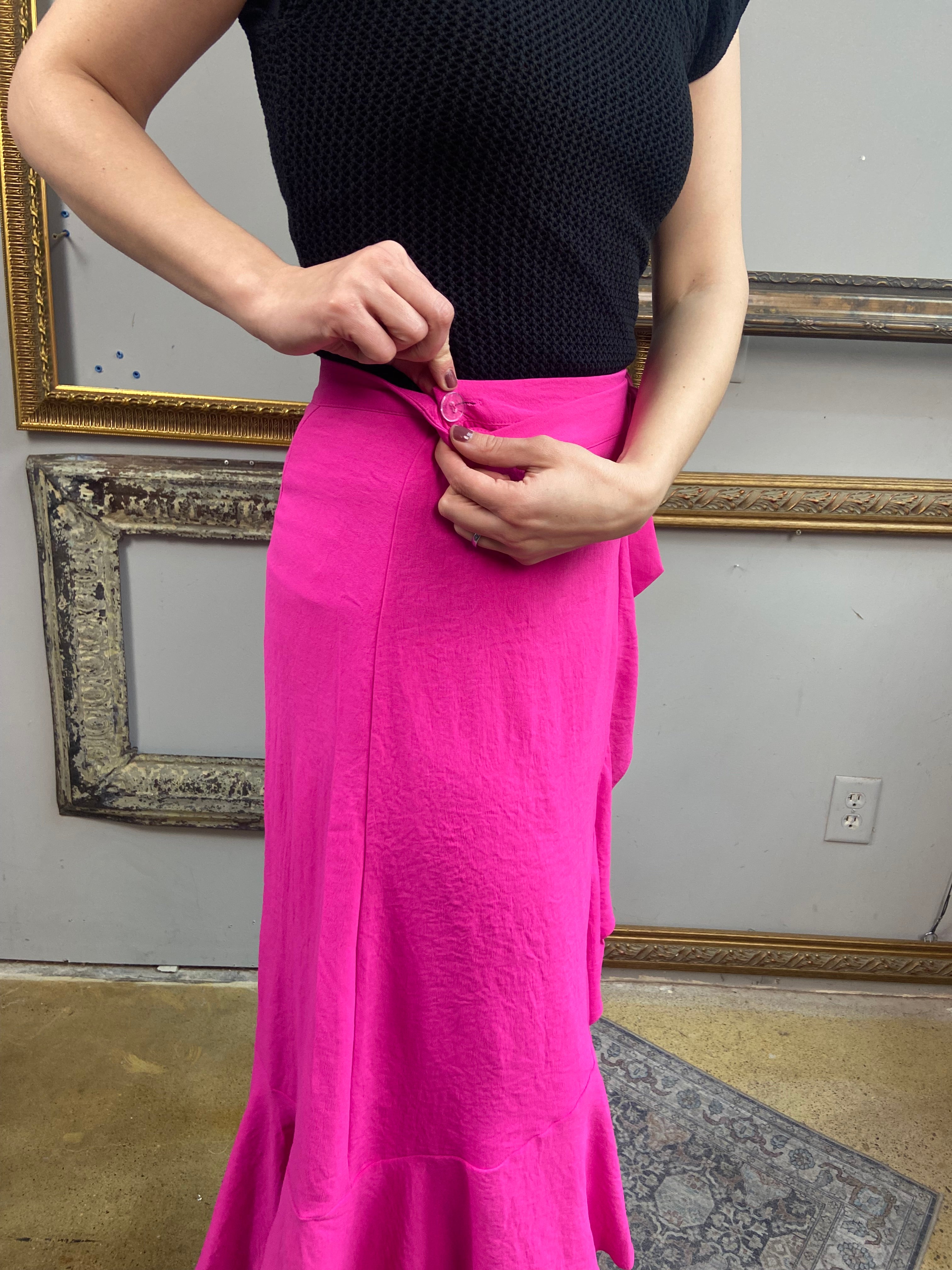 Sam Hot Pink Wrap Ruffle Midi Skirt - MK Threads Boutique