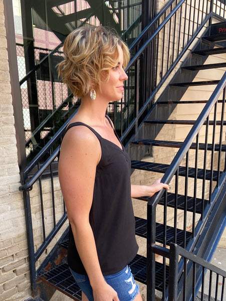 Ainsley Black V Neck Banded Tank