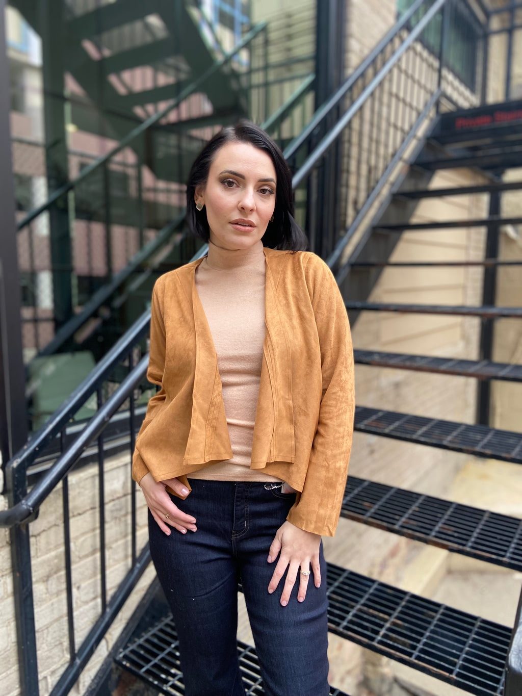 Azalia Cashew Suede Open Crop Jacket