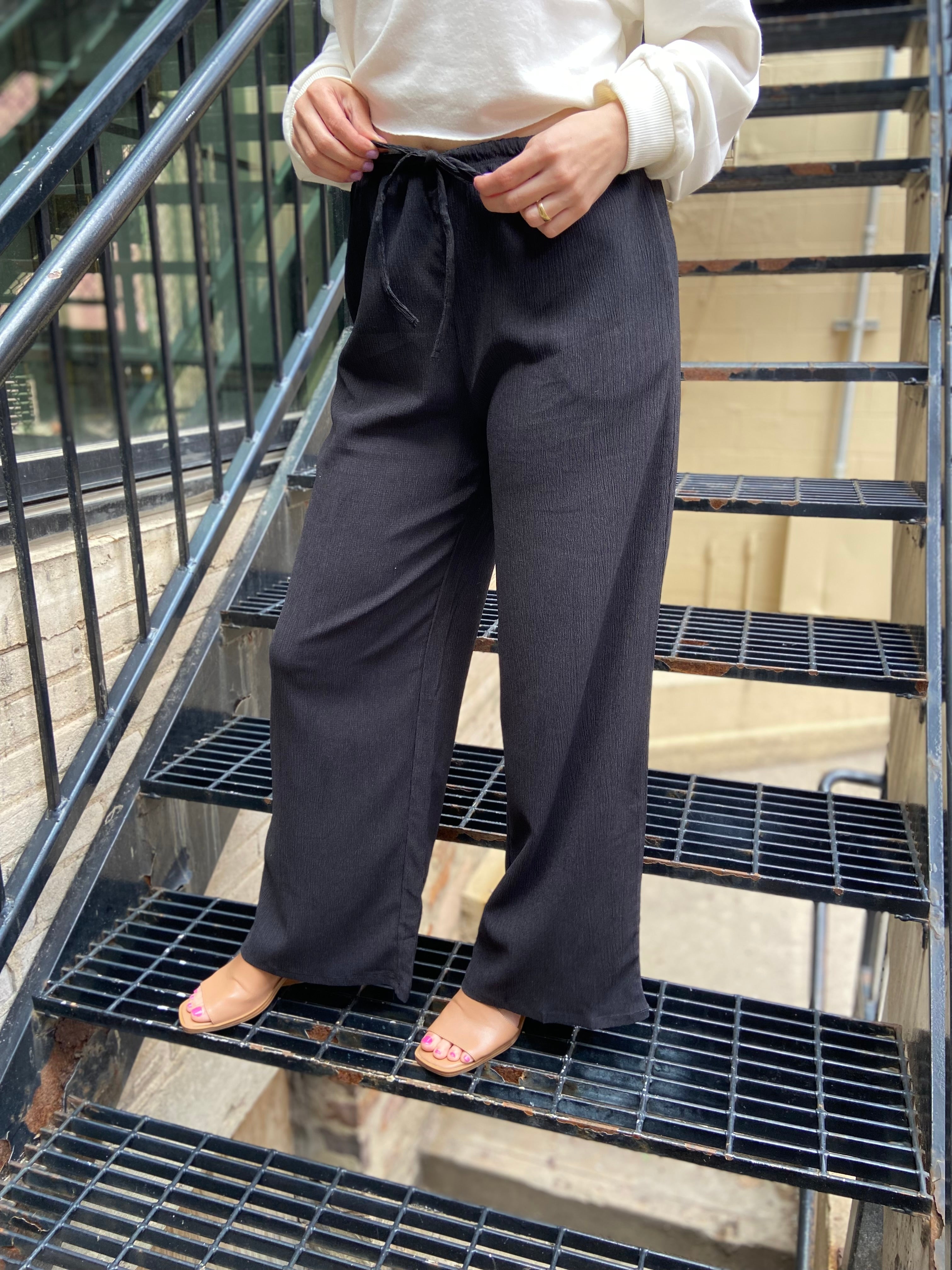 Vinny Black Elastic Waist Wide Leg Pants - MK Threads Boutique