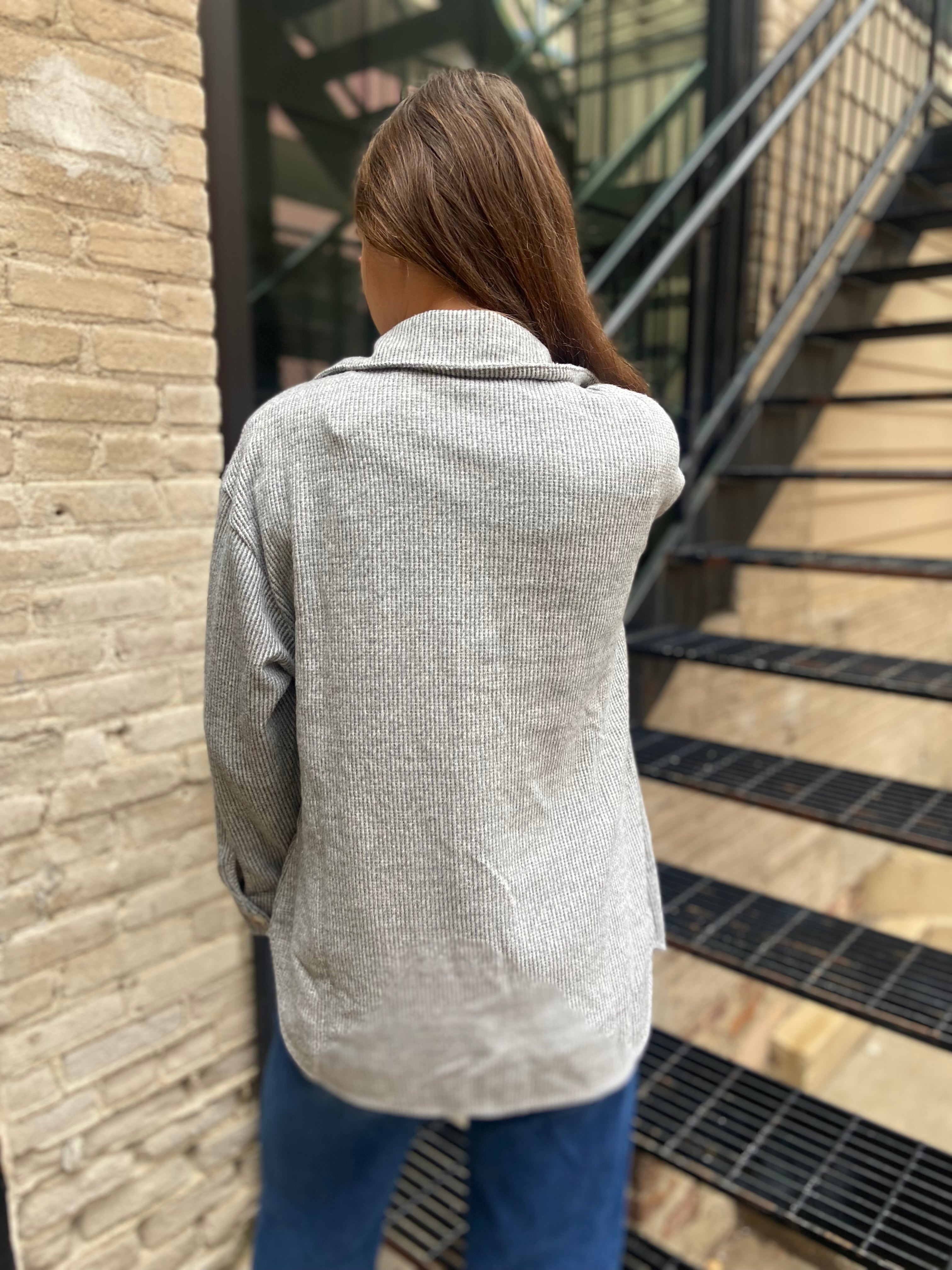 Stella Heather Gray Waffle Knit Oversized Shacket