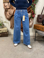 Wilma Medium Wash Wide Leg Pleated Risen Jeans