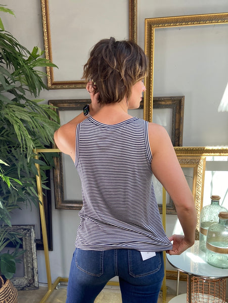 Mandie Ivory & Navy Striped Tank Top