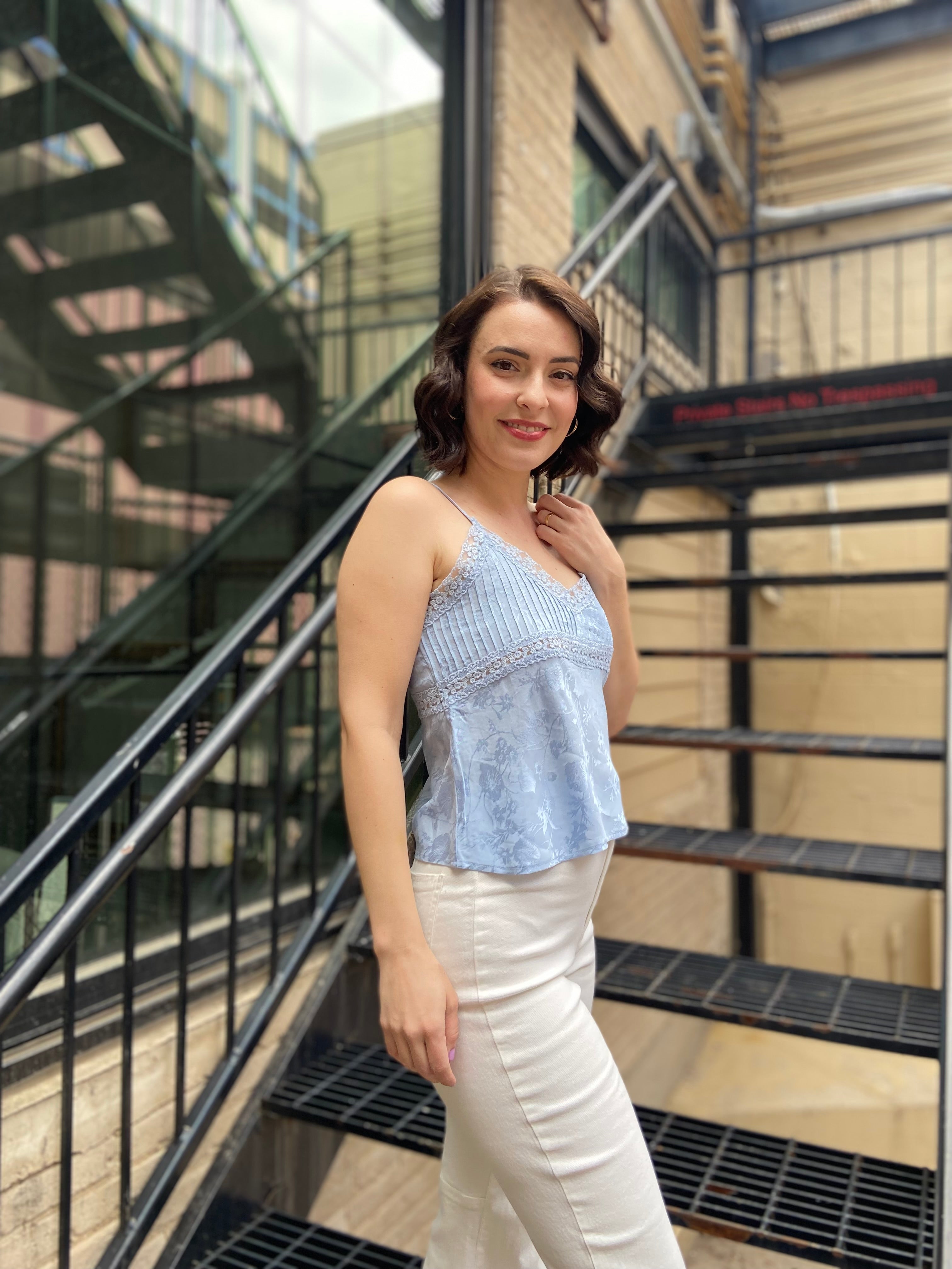 Kylie Light Blue Lace Detail Tank Top - MK Threads Boutique