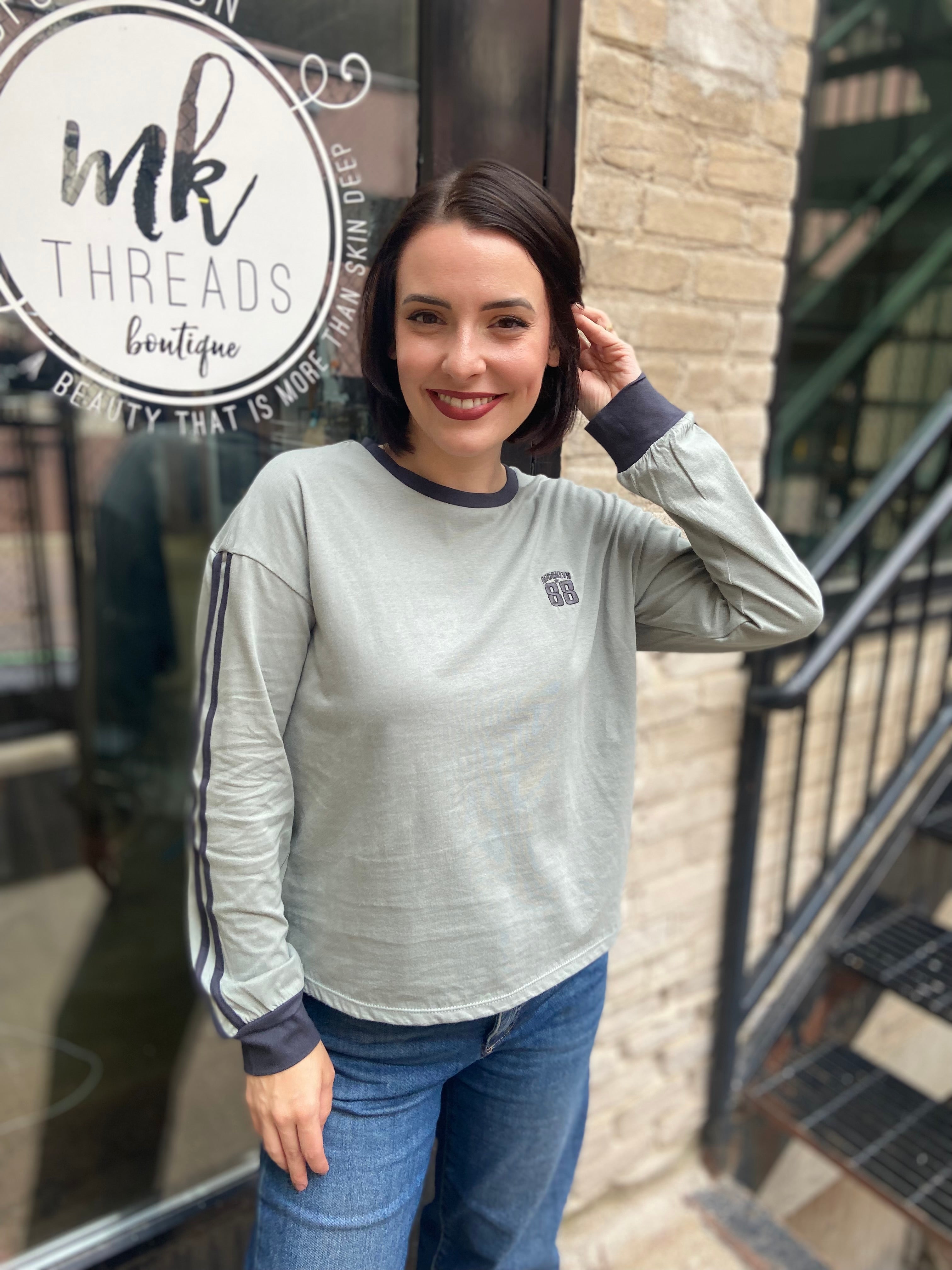 Noelle Sage & Charcoal Long Sleeve Tshirt