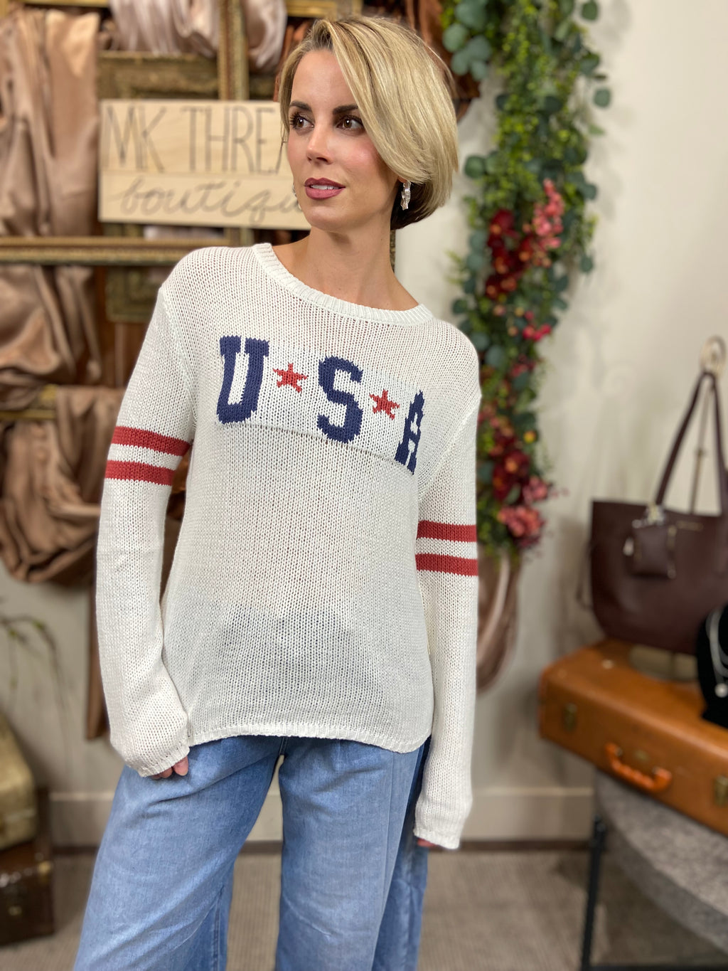 Canon White USA Knit Sweater