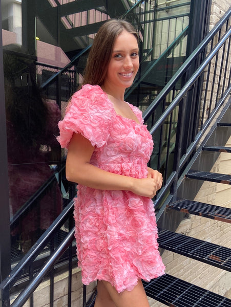 Vienna Pink Flower Applique Mini Dress