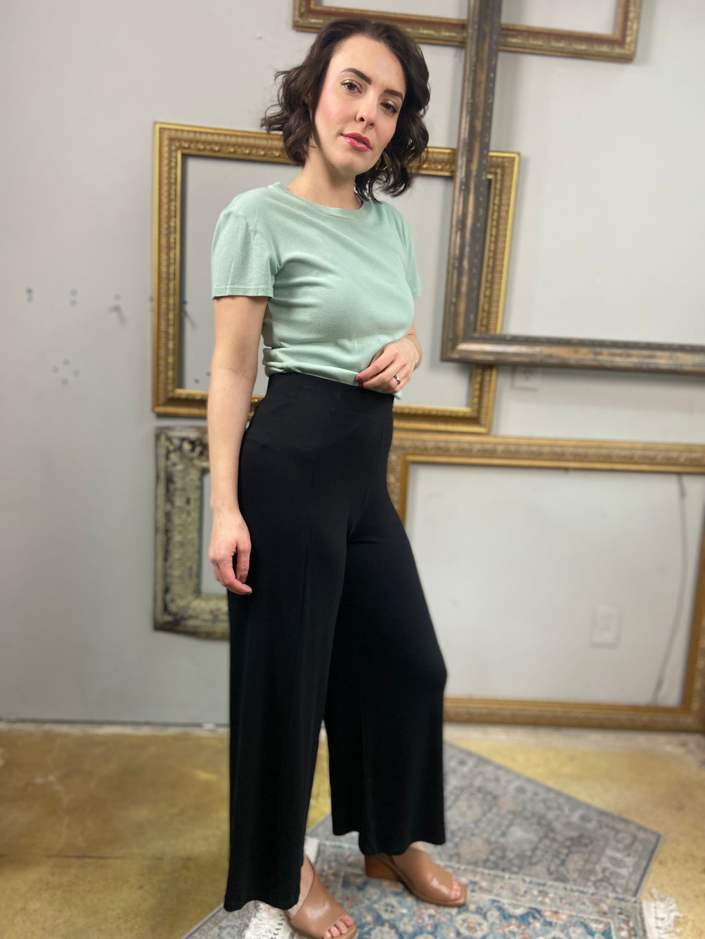 Elodie Black Spandex Wide Leg Pants - MK Threads Boutique
