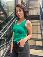 Rula Green Double Line V Neck Tank Top - MK Threads Boutique