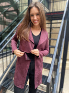 Harper Cherry Coke Faux Suede Long Trench