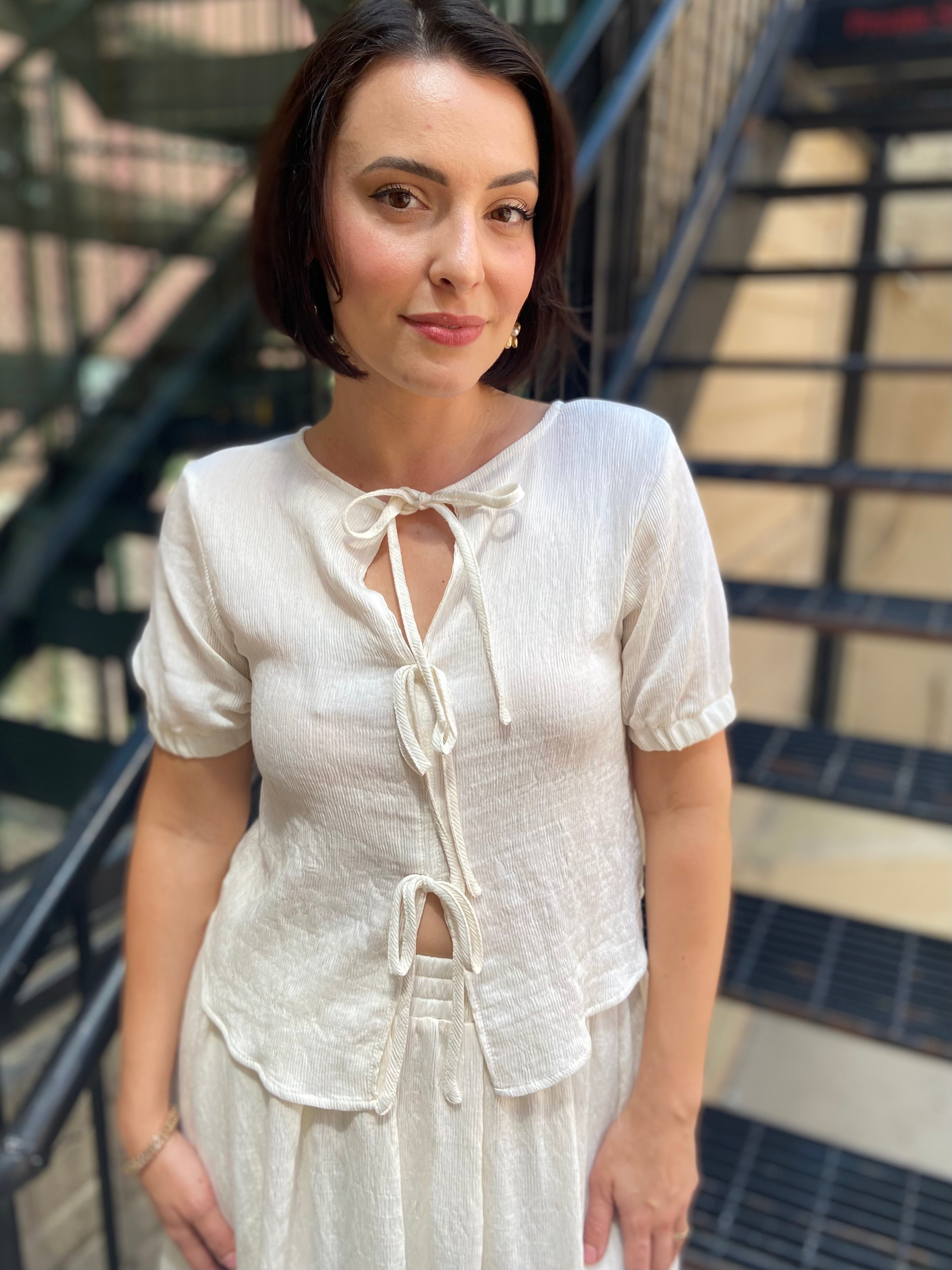 Neve Beige Back Tie Top