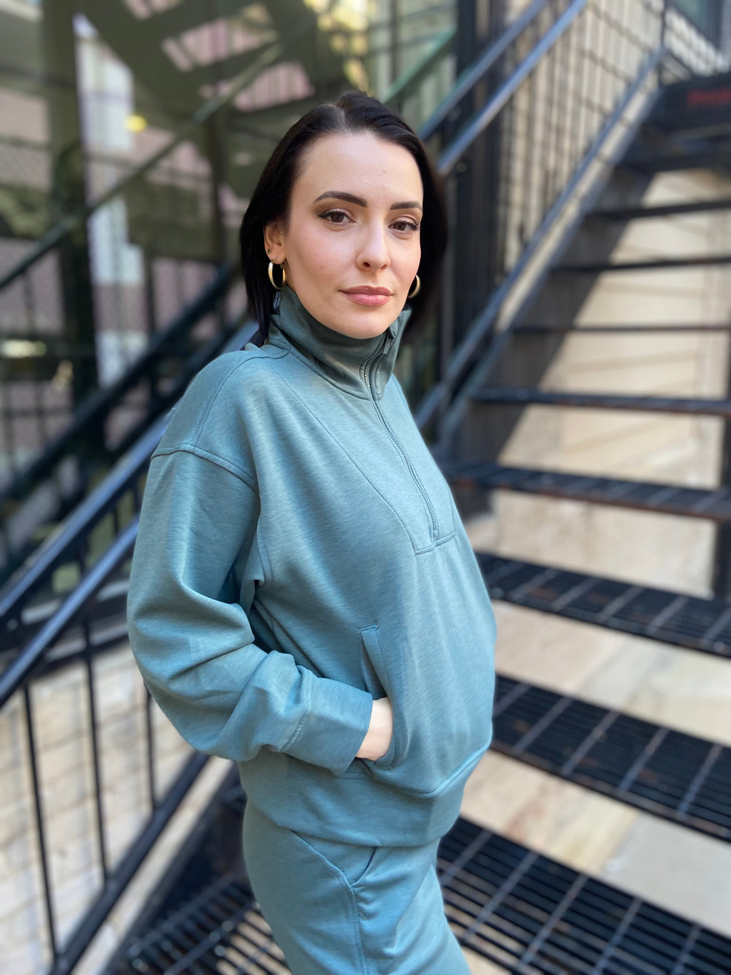 Nicolette Ash Jade Scuba Half Zip Sweater