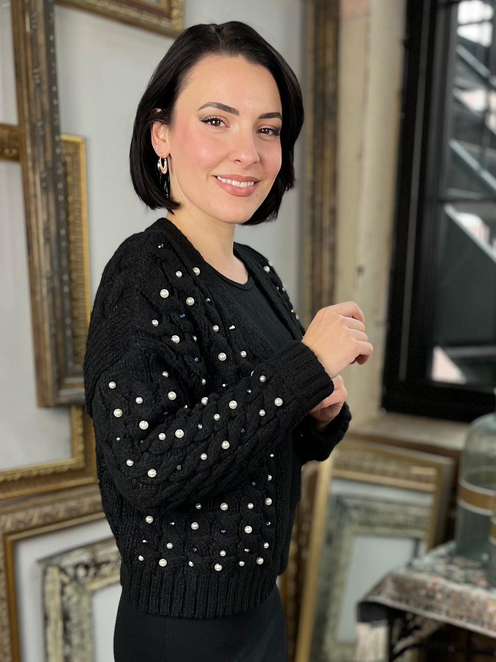 Sadie Black Knit Rhinestone Cardigan