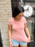 Sia Peach Basic V-Neck Top