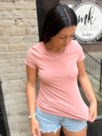 Sia Peach Basic V-Neck Top