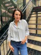 Olivia Grey/Blue Striped Collar Top