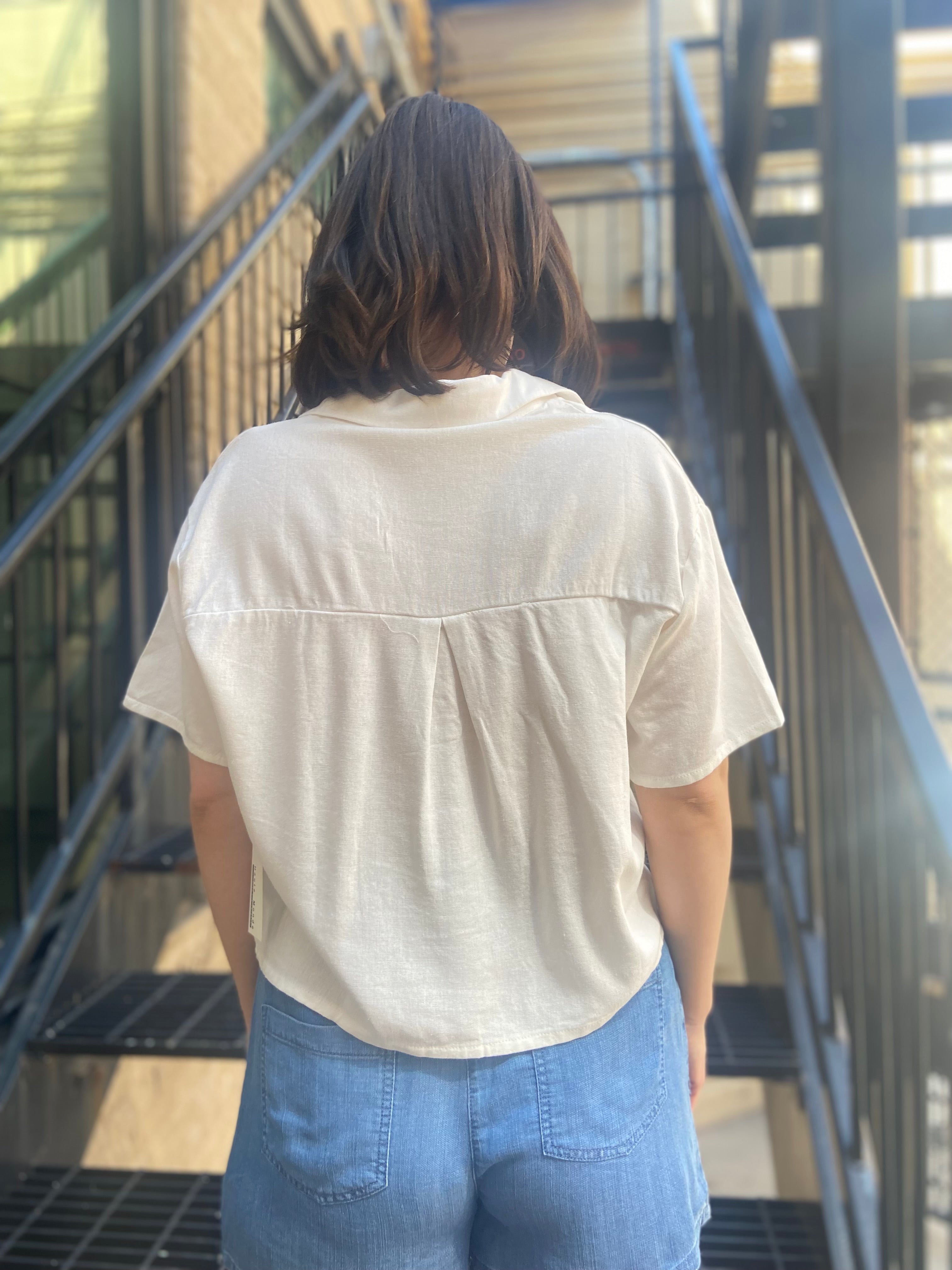 Alisa White Cropped Button Short Sleeve Top - MK Threads Boutique