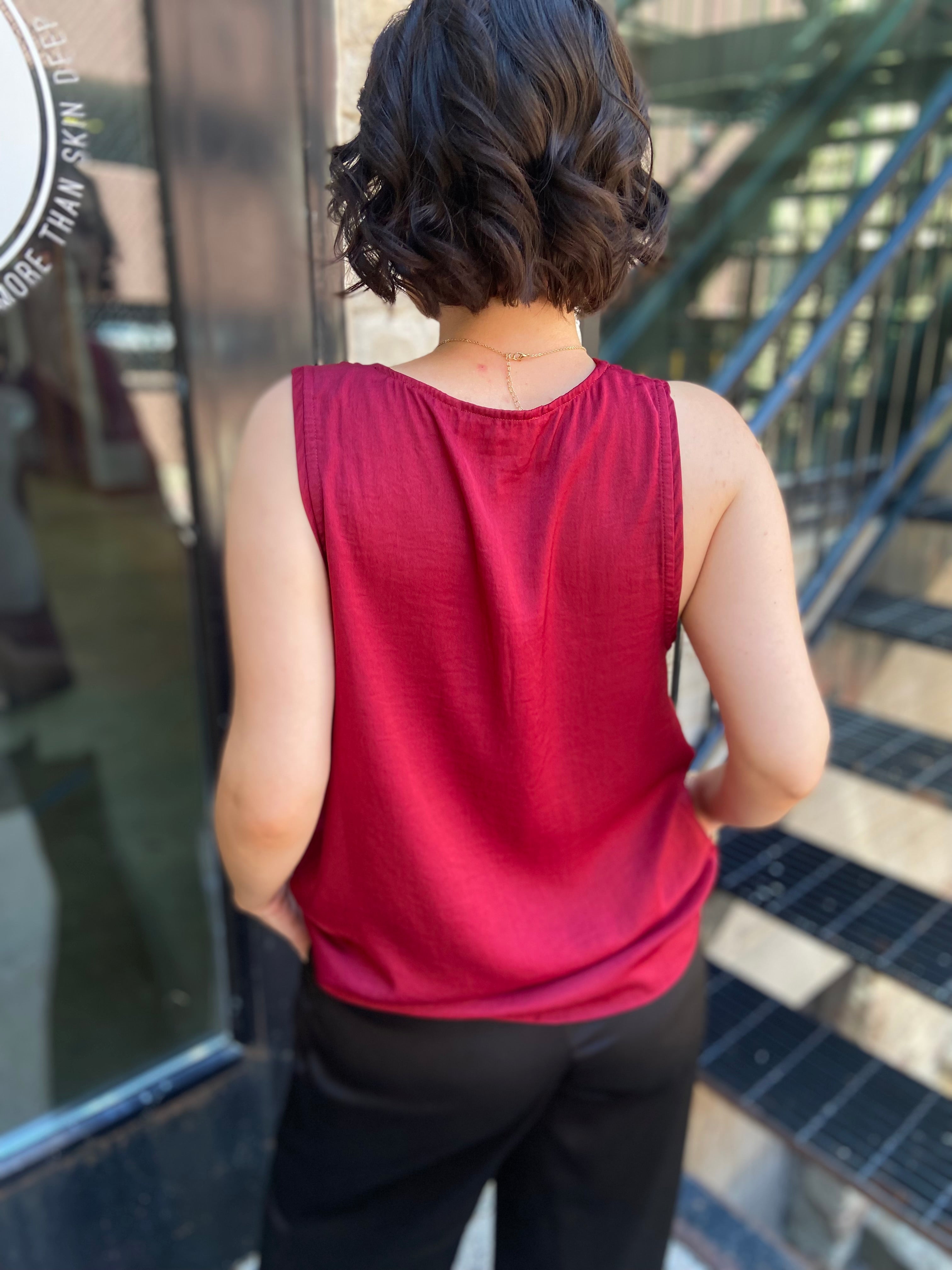 Sammy Wine Satin Sleeveless Top