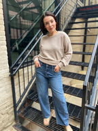 Stellie Taupe Crewneck Long Sleeve Top