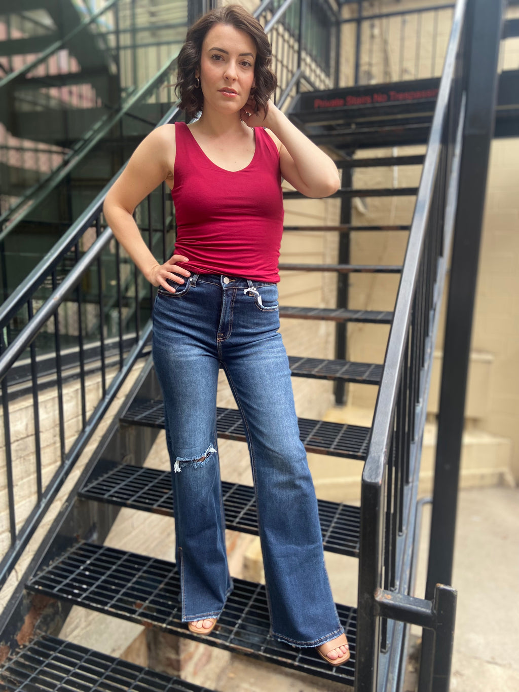 Courtney Dark Wash Flared Risen Jeans - MK Threads Boutique
