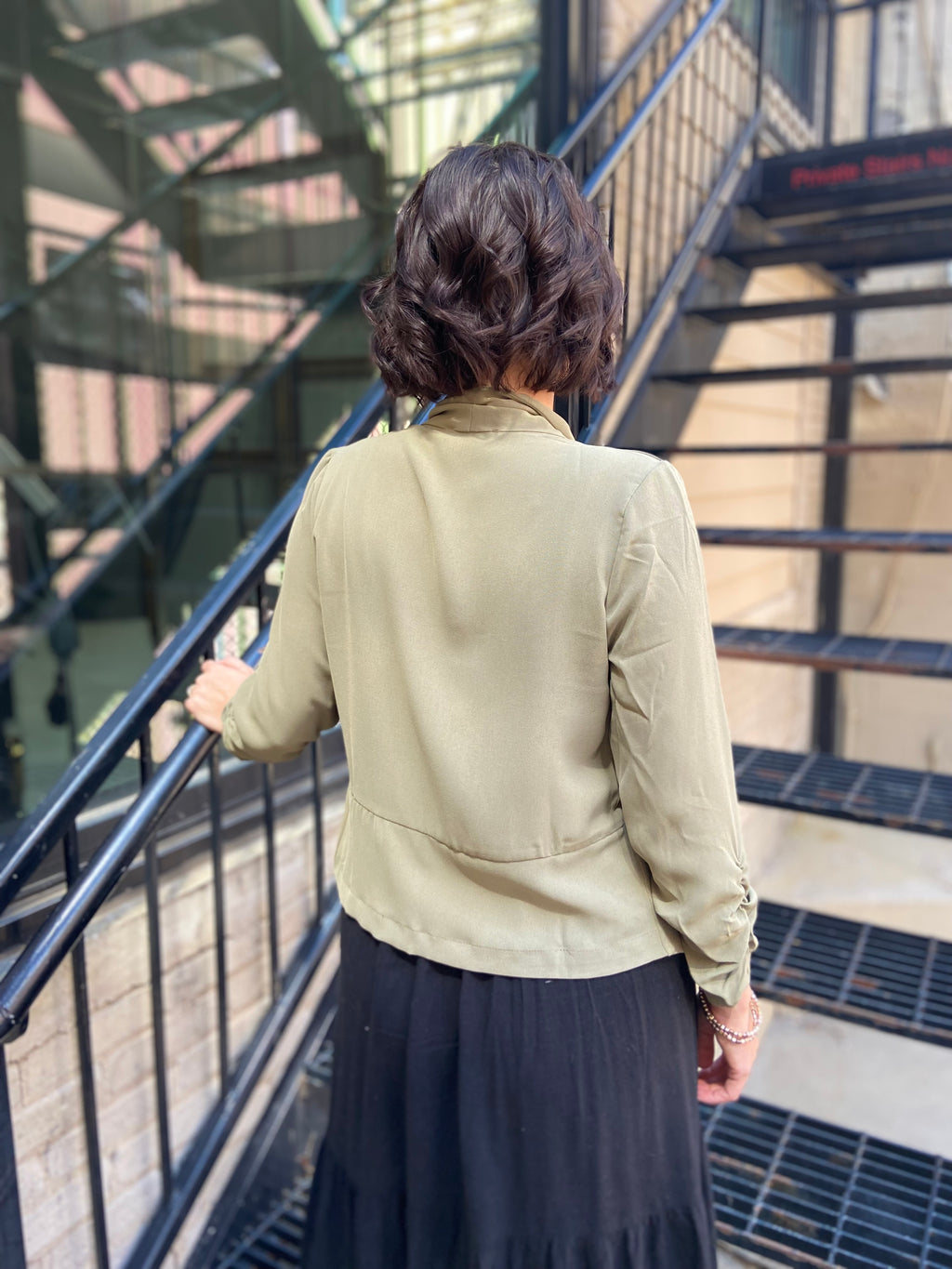 Sadi Olive Half Sleeve Open Cropped Blazer