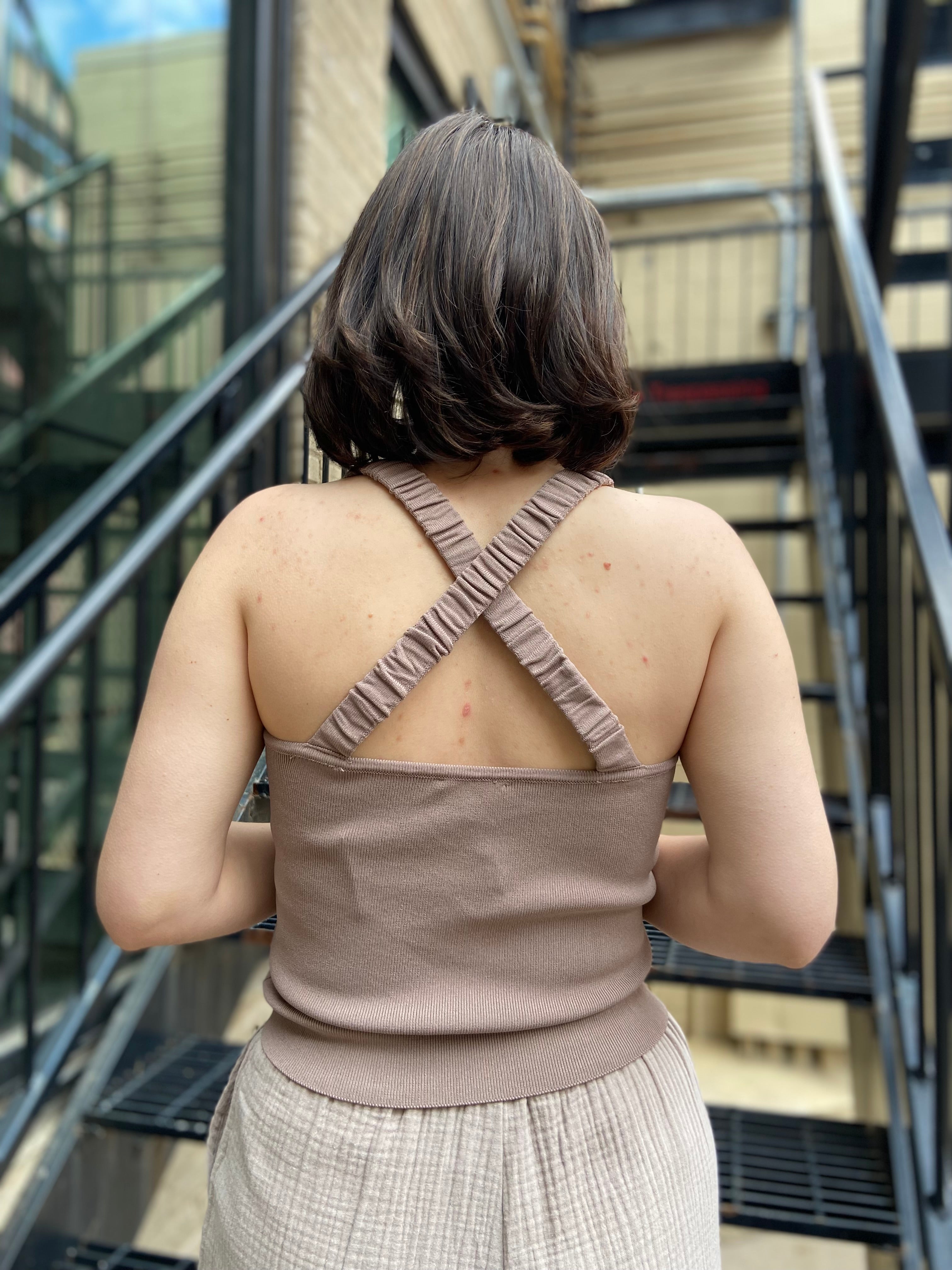 Mya Taupe Open Back Tank Top - MK Threads Boutique