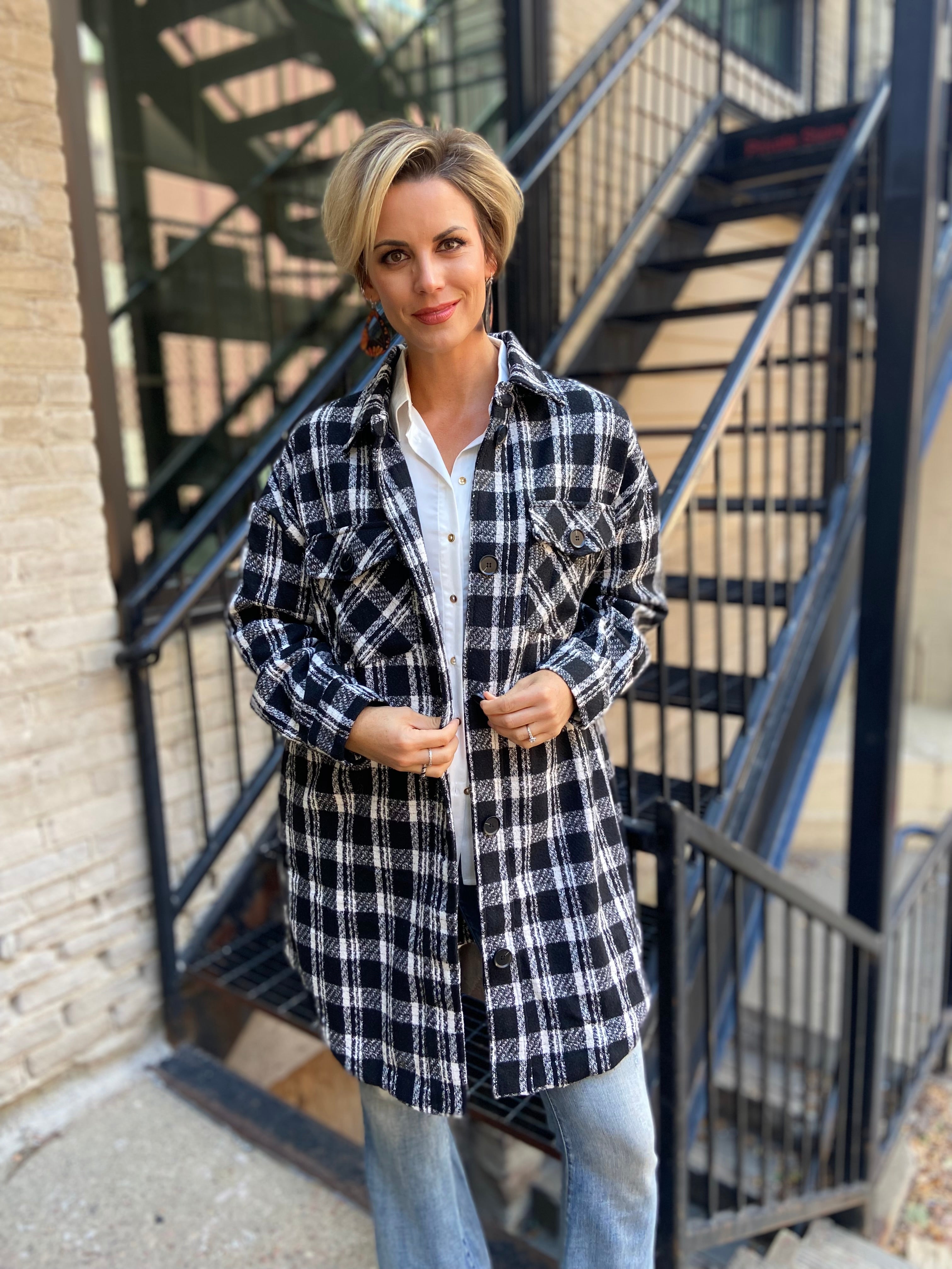 Sally Black Plaid Midi Jacket