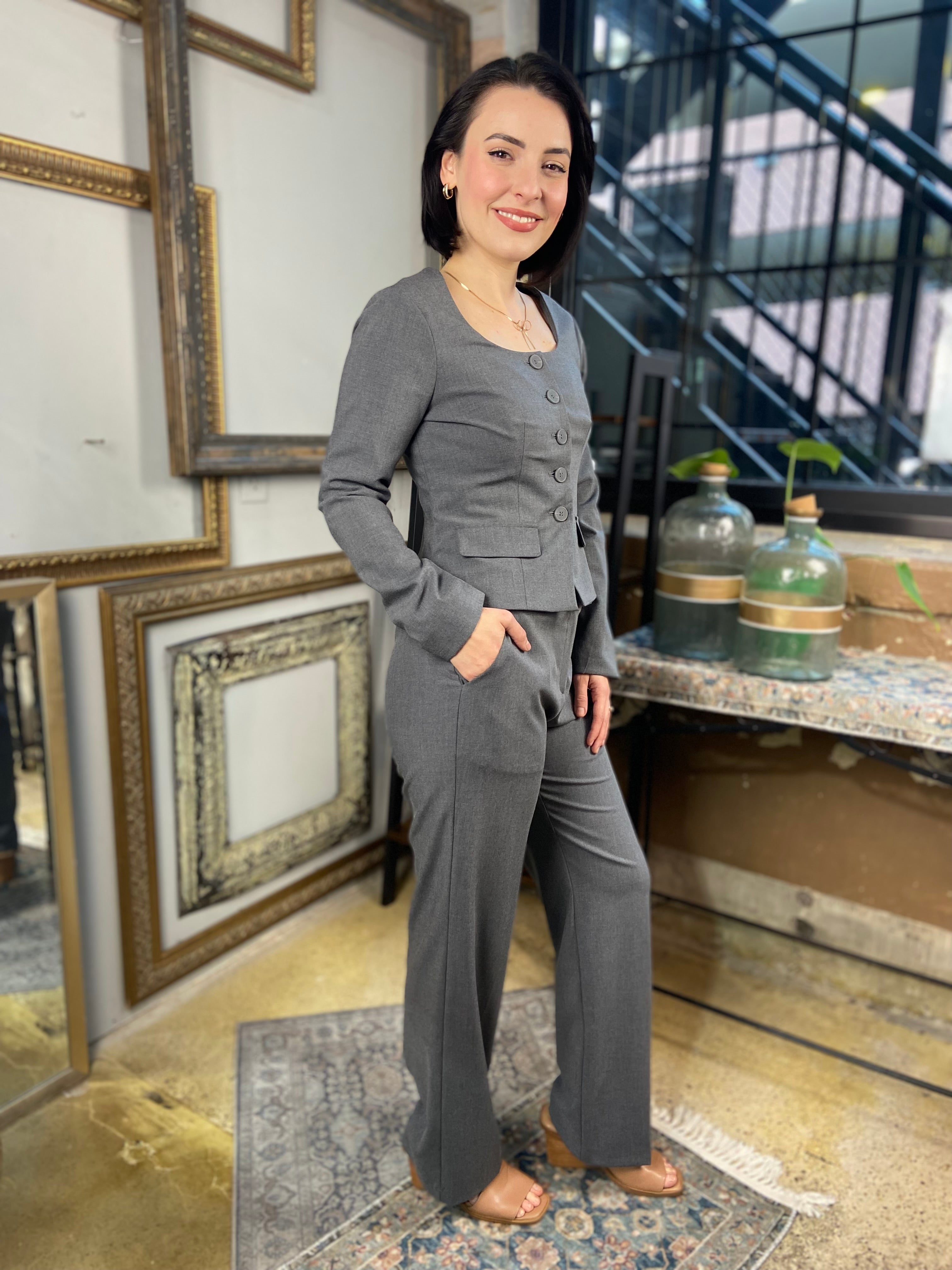 Haven Charcoal Square Neck Fitted Blazer Top - MK Threads Boutique