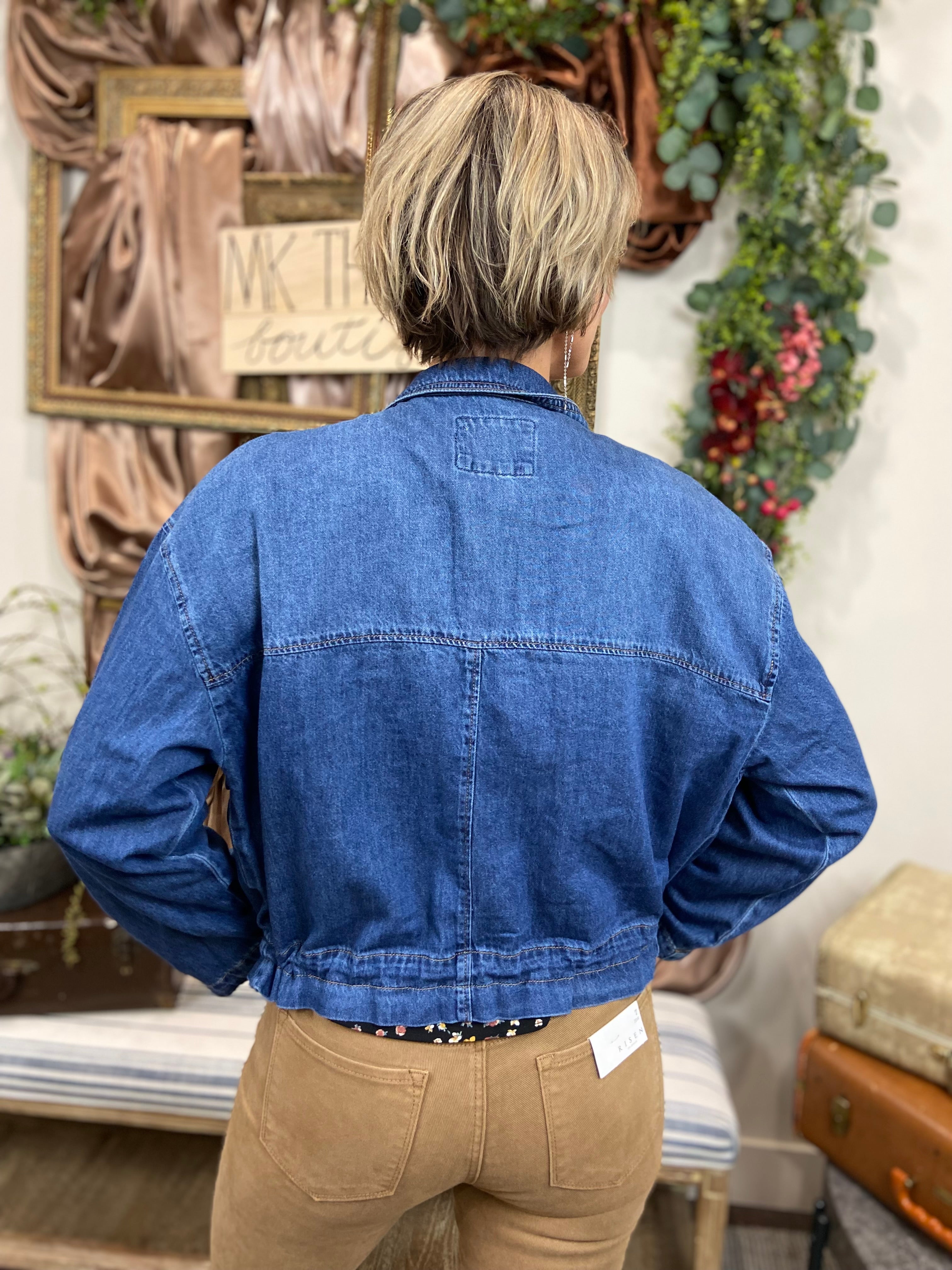 Jessica Dark Wash Denim Zip Up Risen Jacket