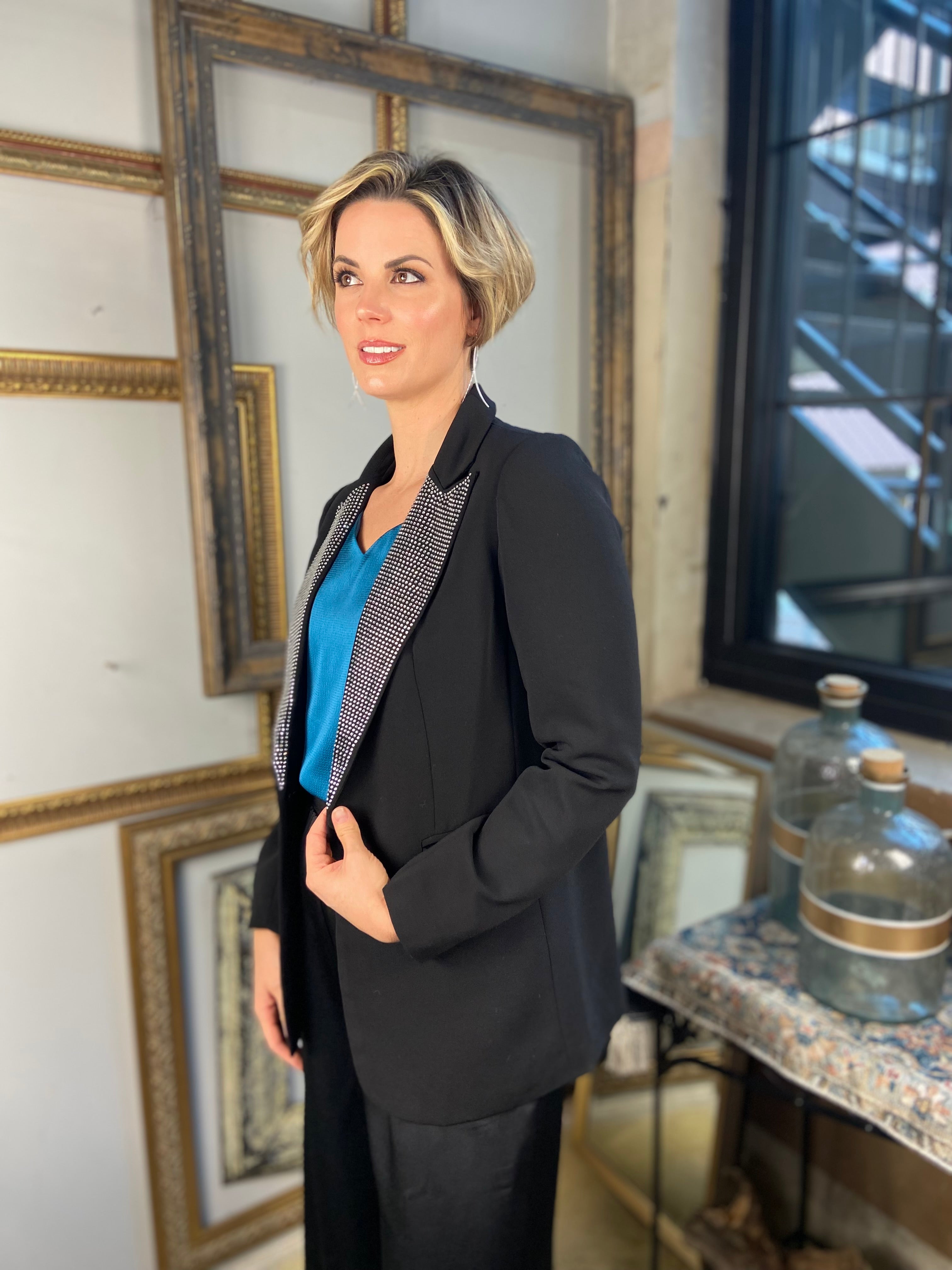 Donna Black Rhinestone Studded Blazer