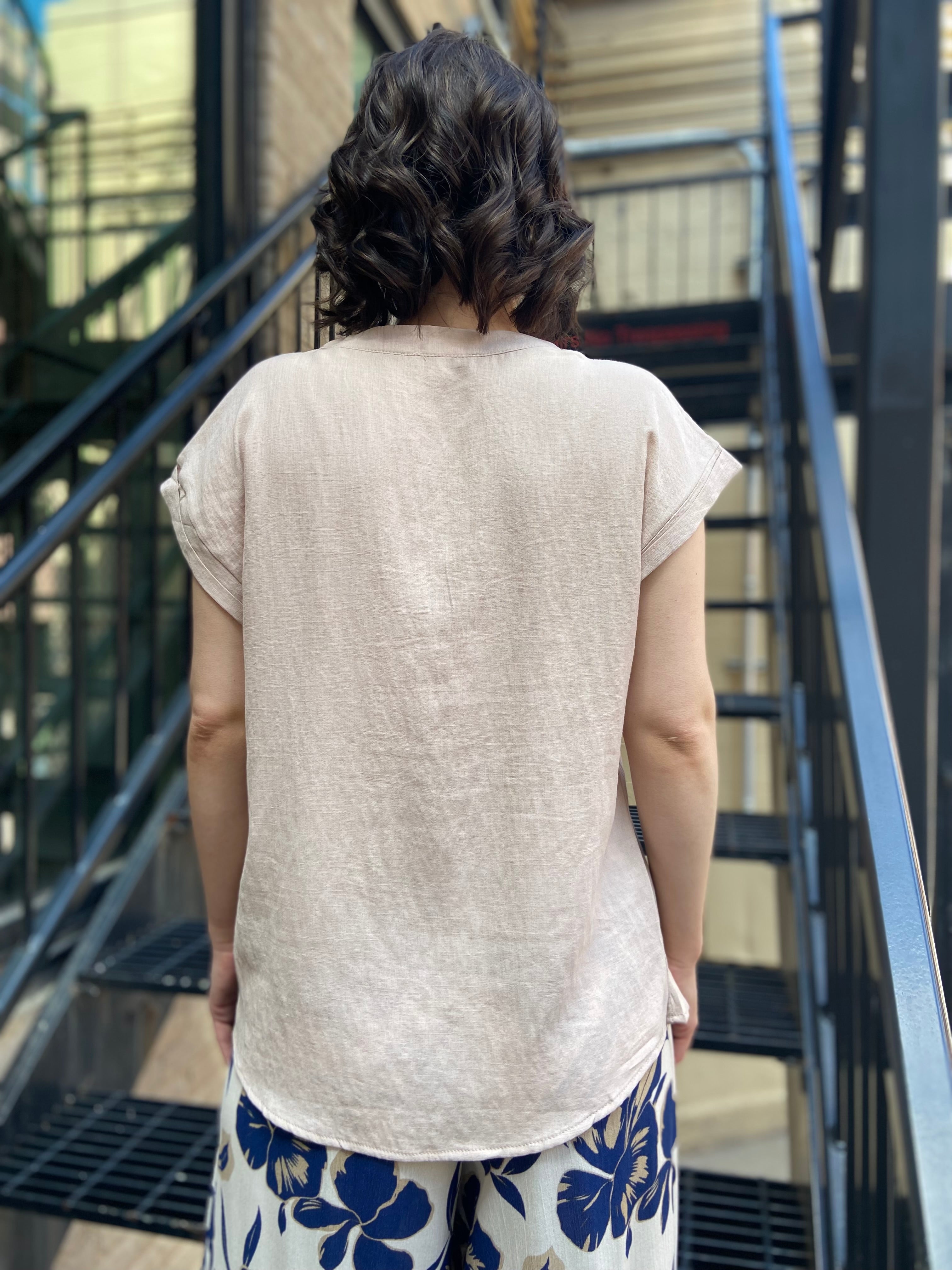 Ariella Light Taupe V Neck Collard Blouse - MK Threads Boutique