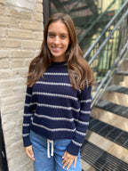 Nalu Navy Striped Ribbed Knit Sweater