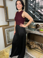 Sally Black Satin Wide Leg Pants