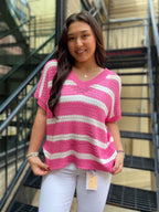 Jovi Pink & White Stripe Sweater Vest - MK Threads Boutique