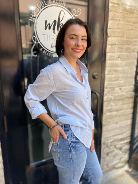 Rorey Light Blue Button Down Top
