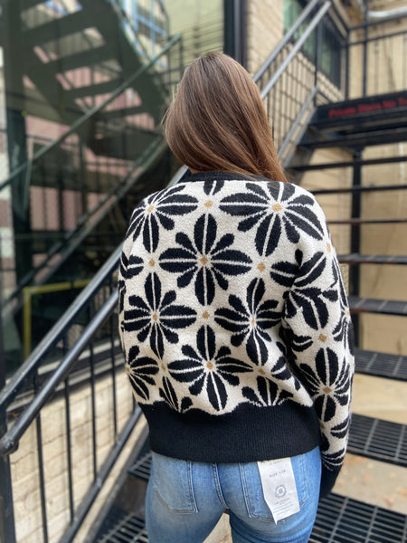 Deborah Black & White Floral Sweater