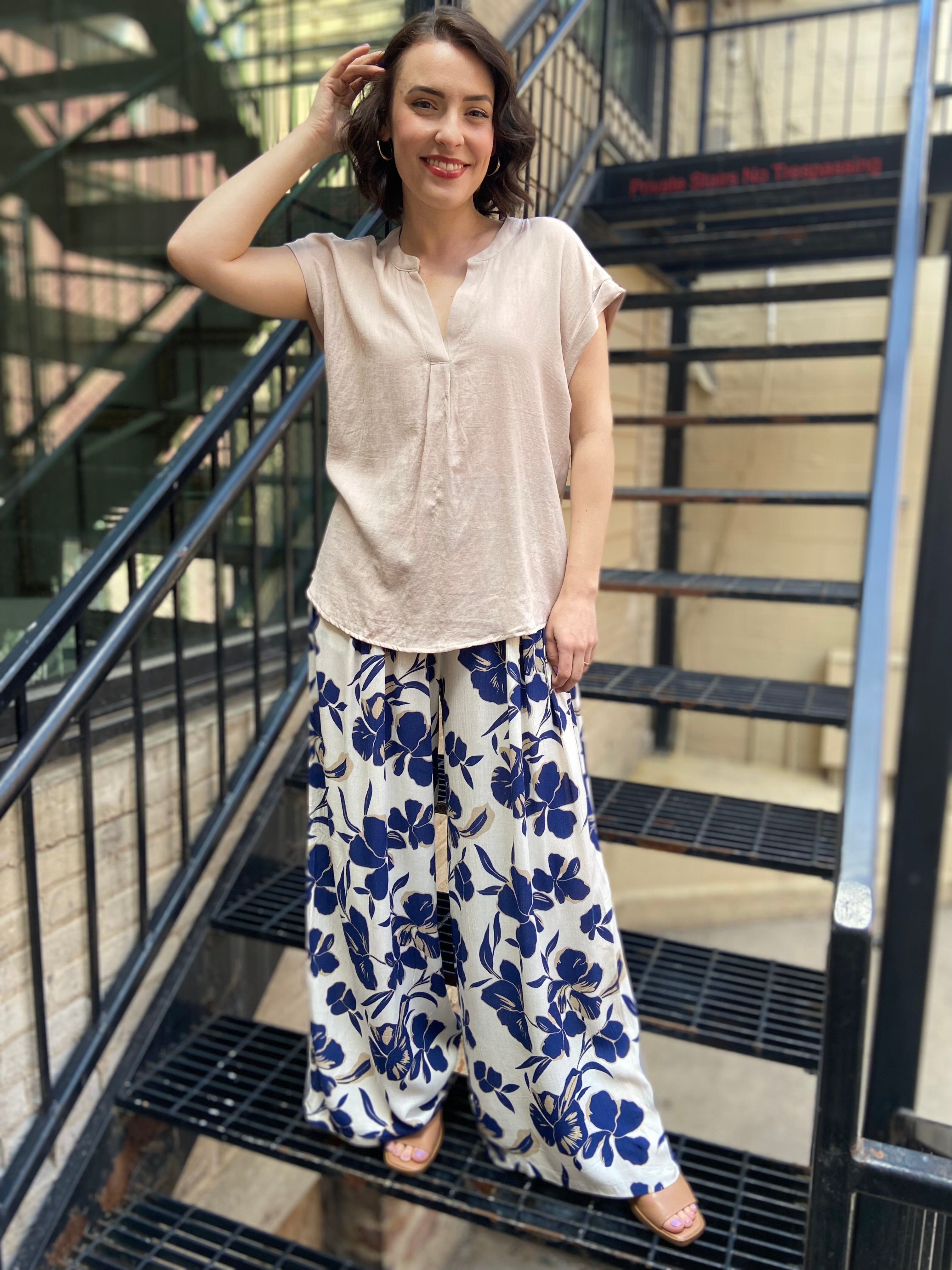 Ariella Light Taupe V Neck Collard Blouse