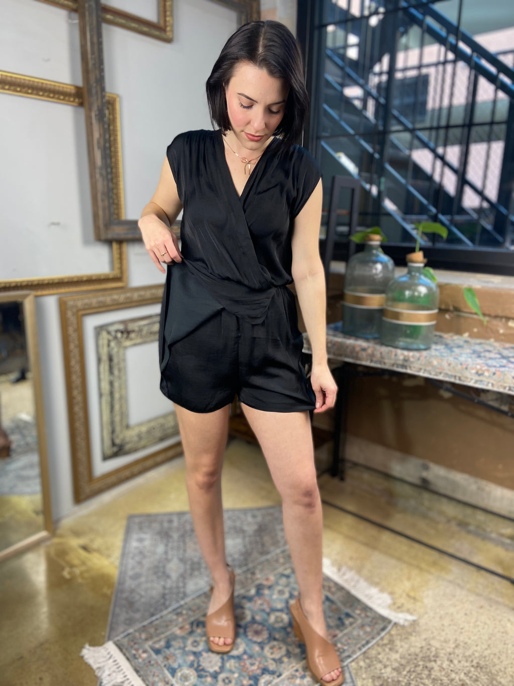 Alice Black Ruffled Sleeveless Romper