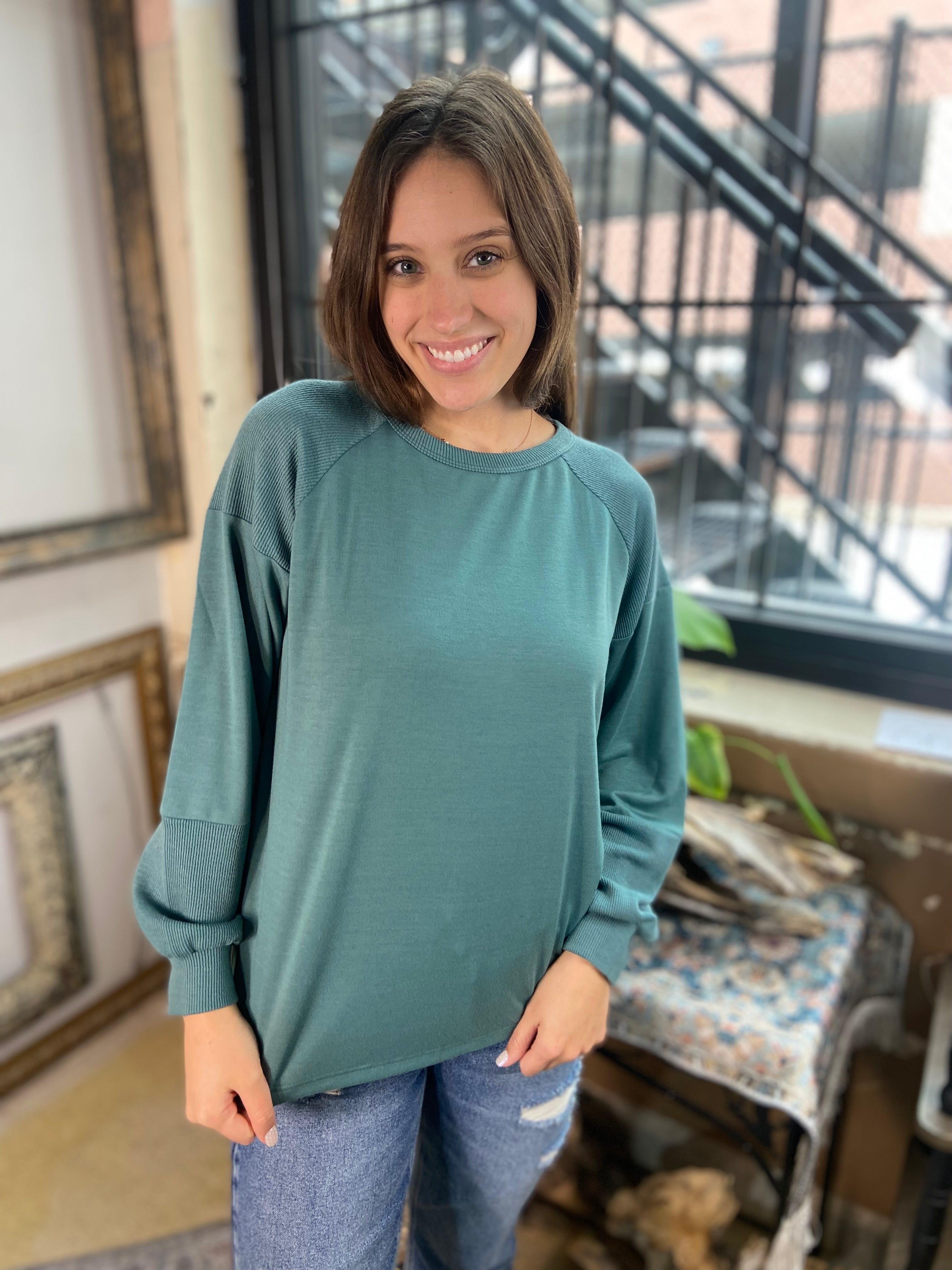 Olander Dusty Teal Wide Crew Neck Long Sleeve