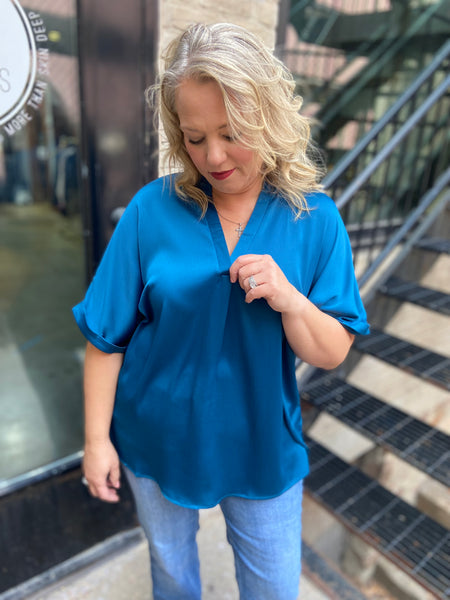 Petra Teal Plus Size Satin Top