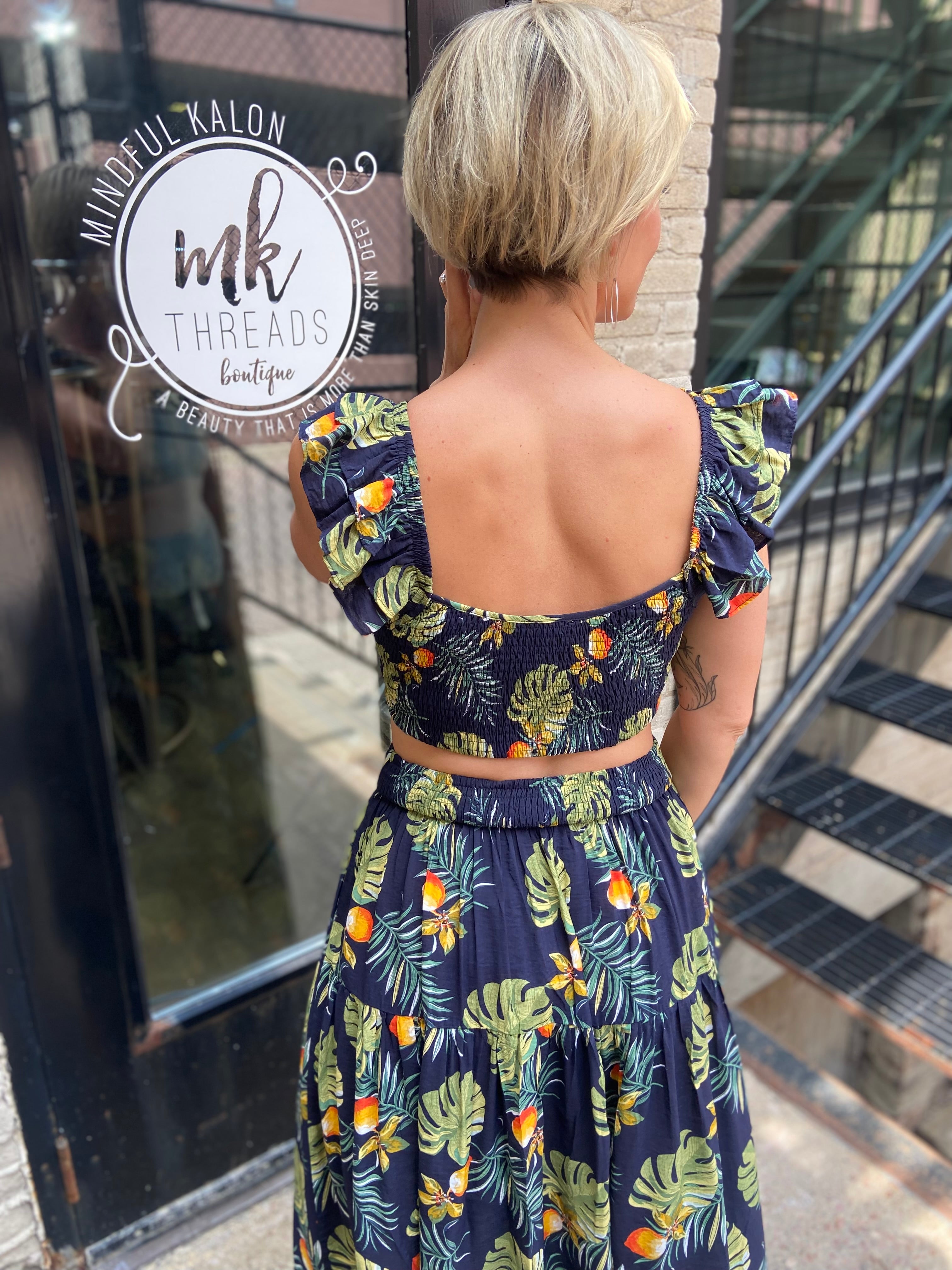 Kathy Navy Tropical Maxi Skirt Set