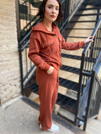 Kaitlin Rust Hooded Button Down Sweater
