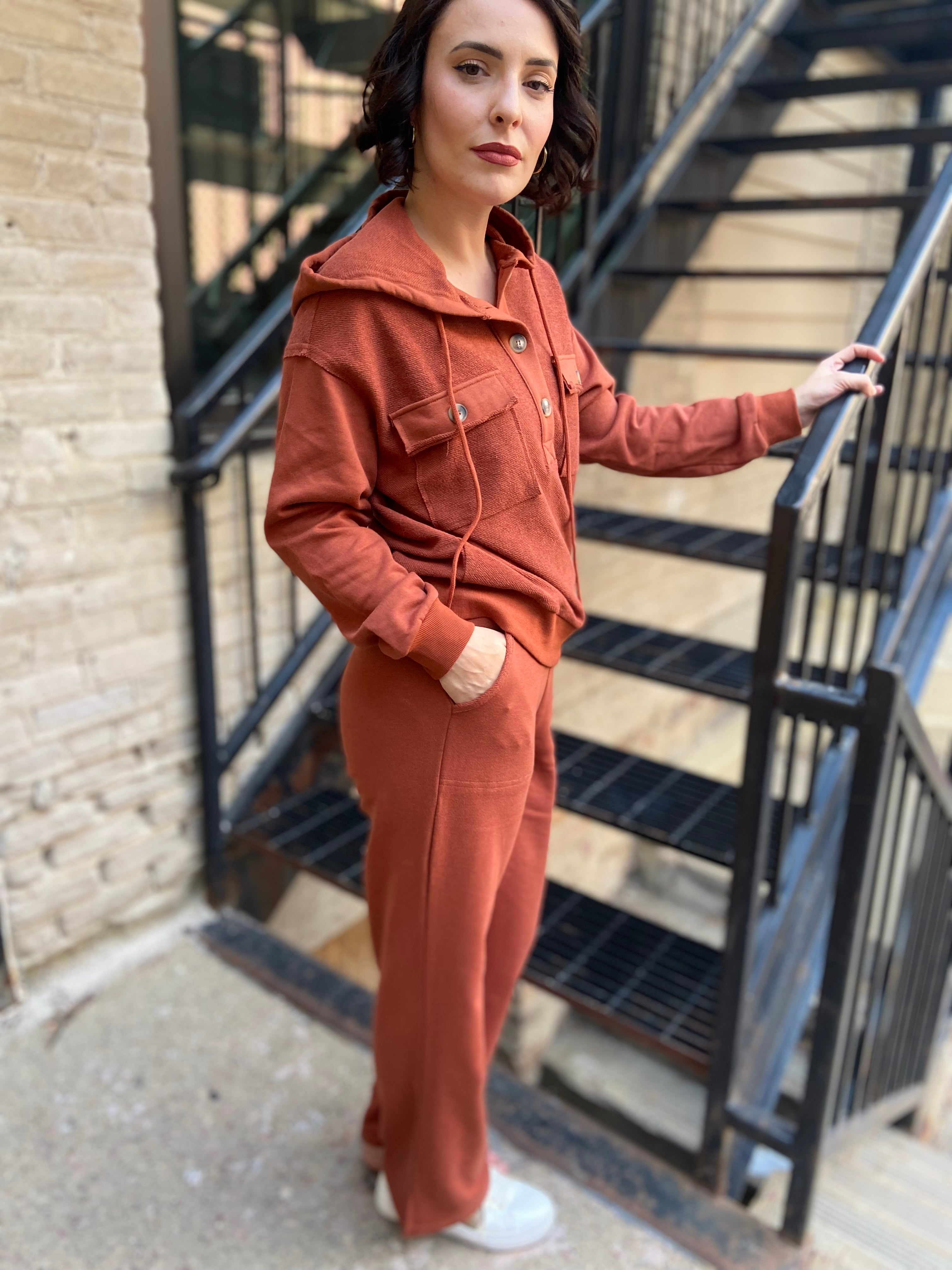 Ellia Rust Drawstring Wide Leg Pants