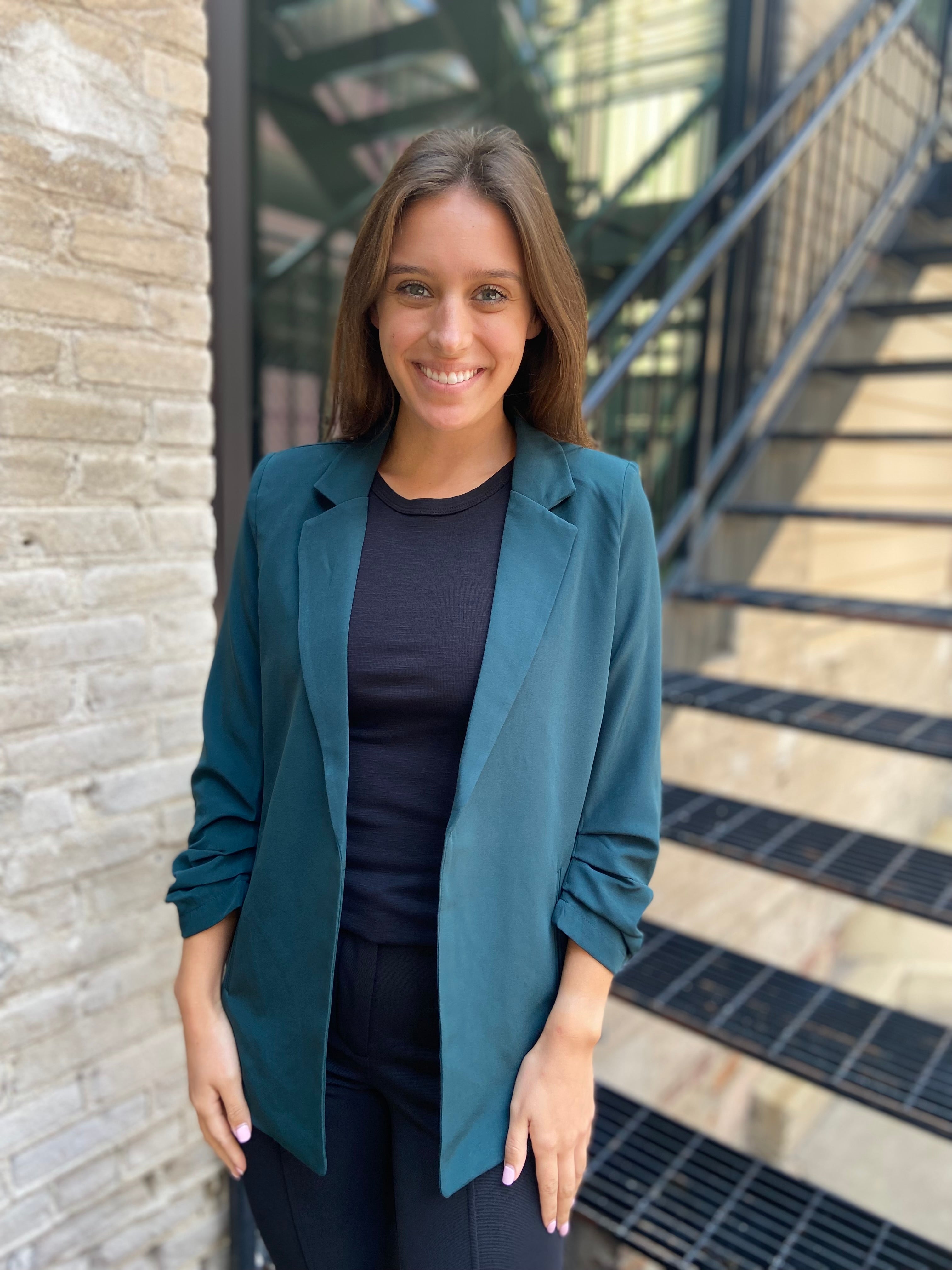 Irena Hunter Green Half Sleeve Open Cropped Blazer