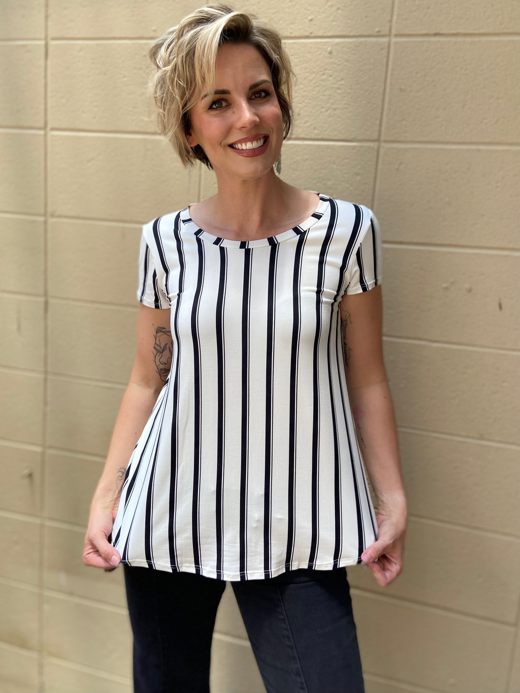 Kit Black Stripe Cap Sleeve Top - MK Threads Boutique