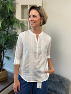 Nina White Long Sleeve Pleated Blouse - MK Threads Boutique